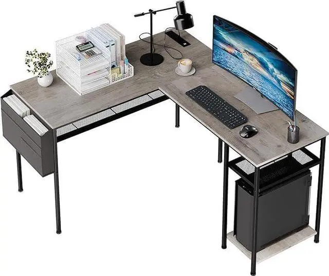Main image of Home Office Desks with Laptop Stand,L Shaped Computer Desk 55 inch Large Work Desk Study Workstation,Simple Assembly, Steel Frame,Grey