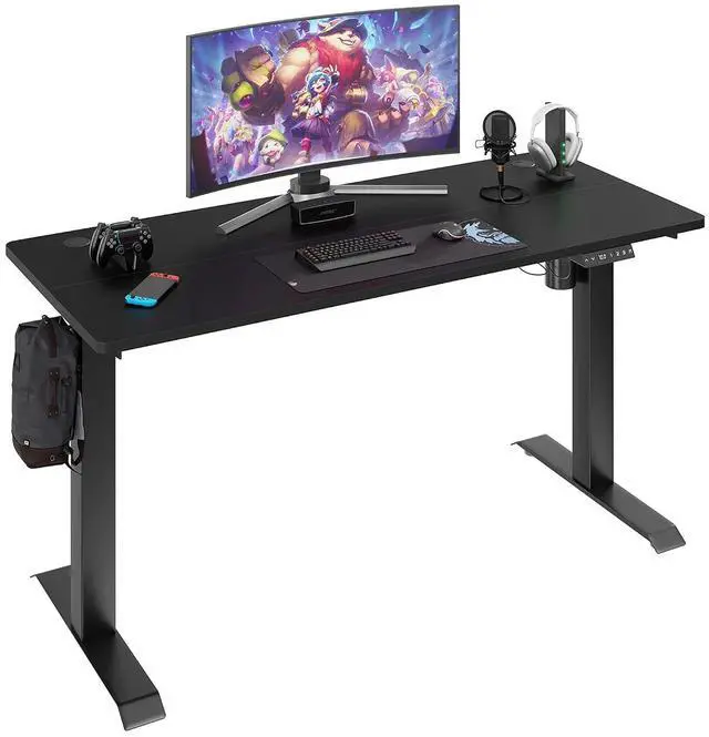 Main image of Height Adjustable Electric Standing Desk, 63 x 24 Inches Home Office Stand Up Table Computer Workstation with Splice Table Board & Memory Controller (Black Frame + Black Desktop)
