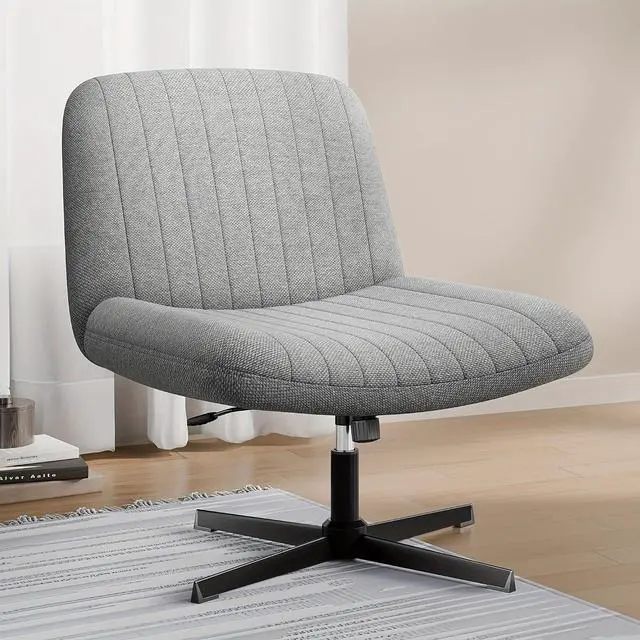 Main image of Criss Cross Chair,Armless Cross Legged Office Desk Chair No Wheels,Fabric Padded Swivel Height Adjustable Wide Seat Chair for Home Office(White)
