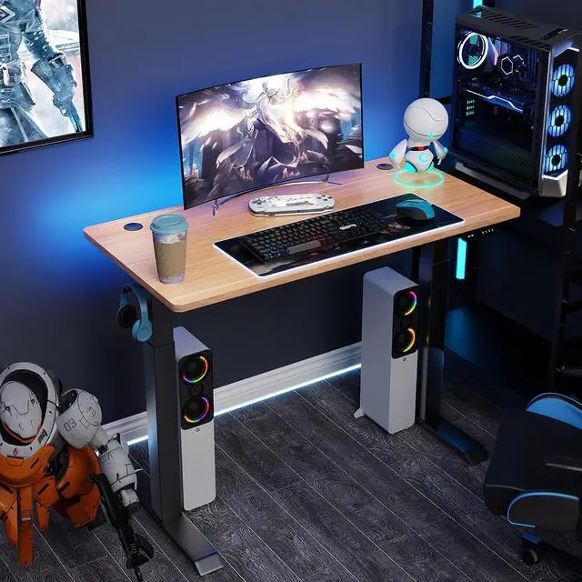 Alt view image 2 of 7 - Height Adjustable Electric Standing Desk, 48 x 24 Inches Home Office Stand Up Table Computer Workstation with Splice Table Board & Memory Controller (Black Frame + Maple Desktop)