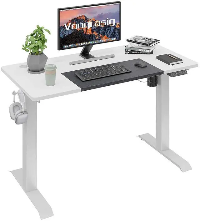 Main image of Height Adjustable Electric Standing Desk, 48 x 24 Inches Home Office Stand Up Table Computer Workstation with Splice Table Board & Memory Controller (White Frame + White Desktop)