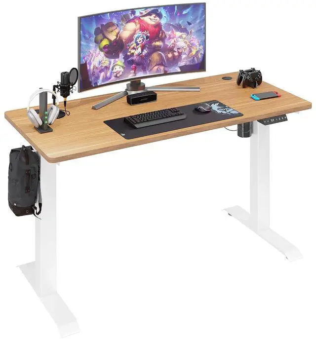 Main image of Height Adjustable Electric Standing Desk, 55 x 24 Inches Home Office Stand Up Table Computer Workstation with Splice Table Board & Memory Controller (White Frame + Maple Desktop)