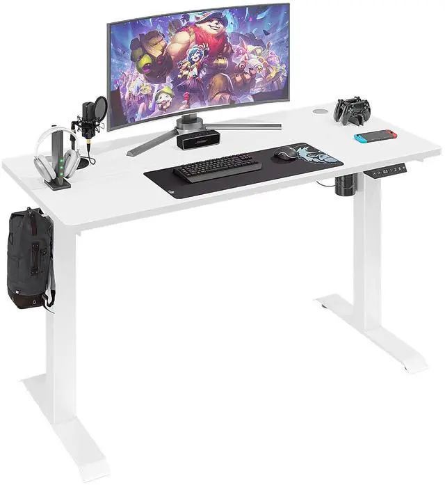 Main image of Height Adjustable Electric Standing Desk, 55 x 24 Inches Home Office Stand Up Table Computer Workstation with Splice Table Board & Memory Controller (White Frame + White Desktop)