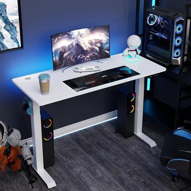 Alt view image 2 of 7 - Height Adjustable Electric Standing Desk, 55 x 24 Inches Home Office Stand Up Table Computer Workstation with Splice Table Board & Memory Controller (White Frame + White Desktop)