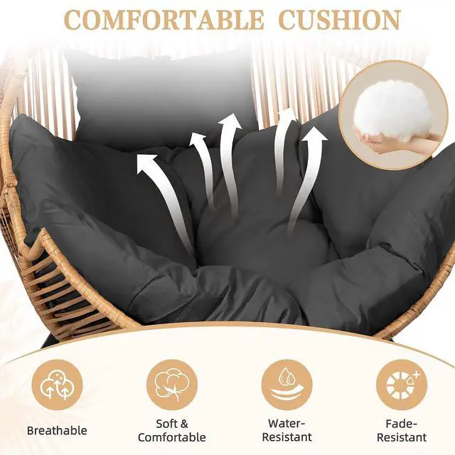 Alt view image 5 of 7 - Outdoor Wicker Egg Chair PE Rattan Chair with Cushion, Oversized Patio Lounge Chair for Outdoor, Indoor, Balcony, Backyard, Garden, Black