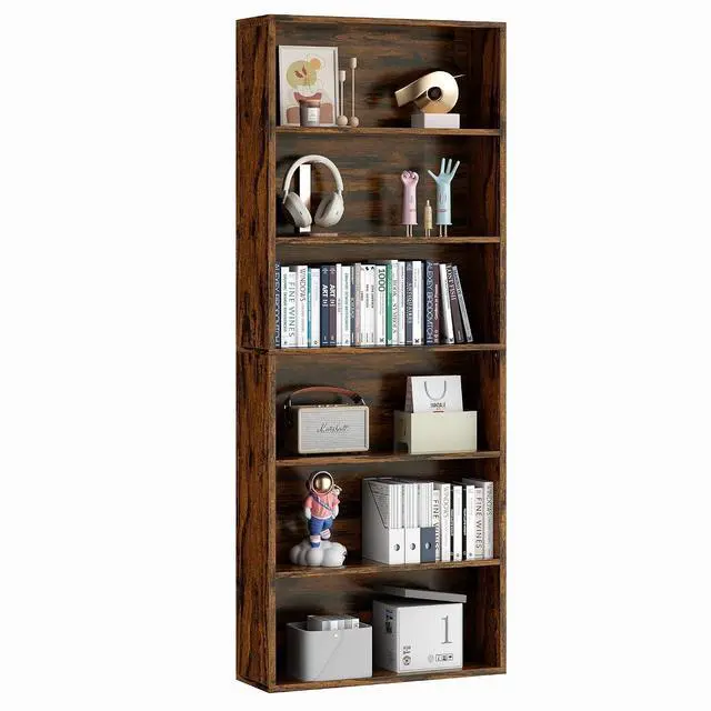 Alt view image 7 of 7 - 6-Tier Open Bookcase and Bookshelf, Floor Standing Wood Display Storage Shelves 71 Inch Tall Bookcase Home Decor Furniture for Home Office, Living Room, Bed Room, Rustic Brown