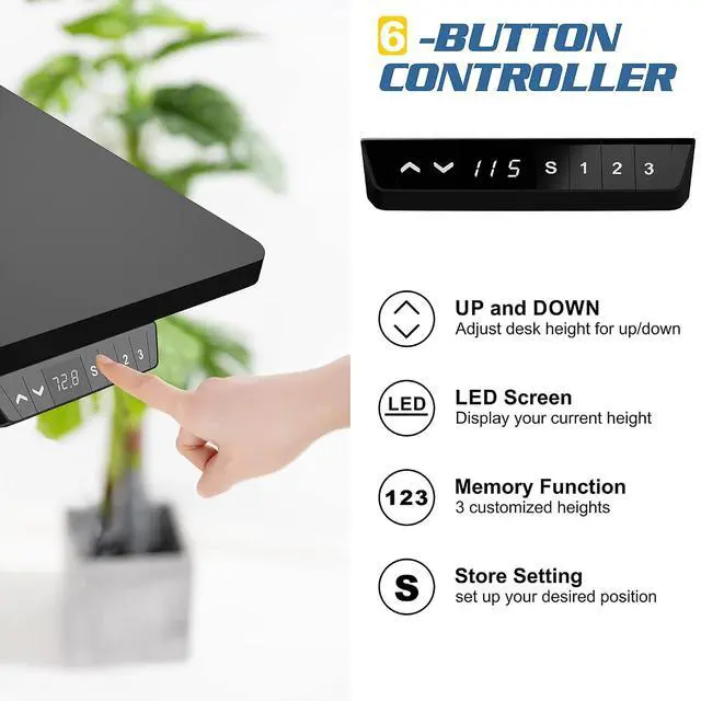 Alt view image 4 of 7 - Height Adjustable Electric Standing Desk, 63 x 24 Inches Home Office Stand Up Table Computer Workstation with Splice Table Board & Memory Controller (Black Frame + Black Desktop)
