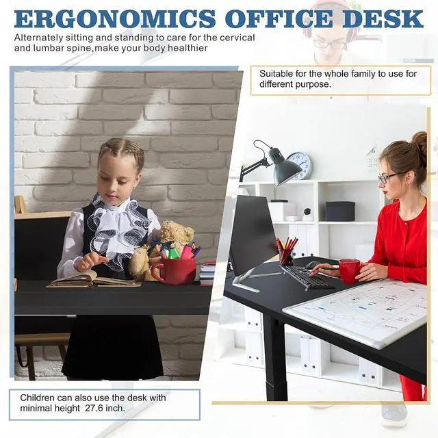 Alt view image 6 of 7 - Height Adjustable Electric Standing Desk, 63 x 24 Inches Home Office Stand Up Table Computer Workstation with Splice Table Board & Memory Controller (Black Frame + Black Desktop)