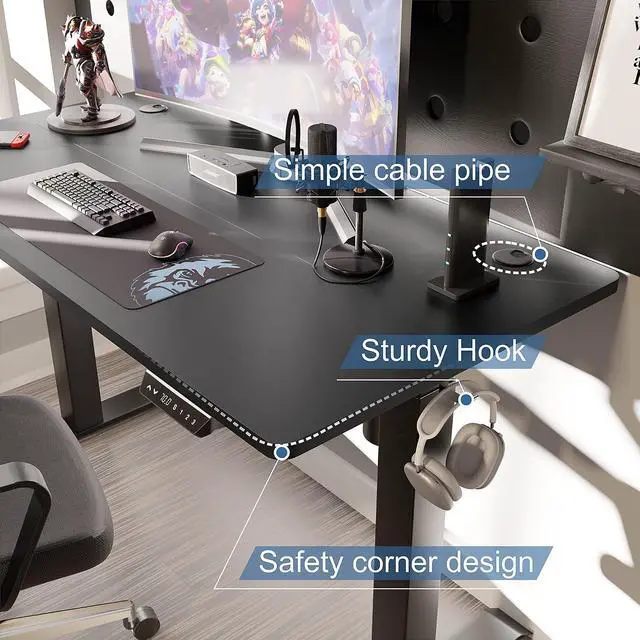 Alt view image 5 of 7 - Height Adjustable Electric Standing Desk, 63 x 24 Inches Home Office Stand Up Table Computer Workstation with Splice Table Board & Memory Controller (Black Frame + Black Desktop)