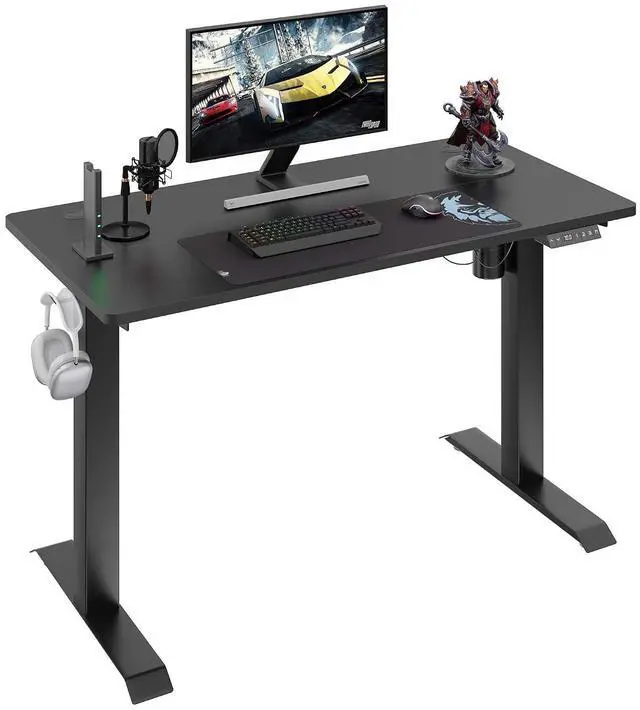 Main image of Height Adjustable Electric Standing Desk, 48 x 24 Inches Home Office Stand Up Table Computer Workstation with Splice Table Board & Memory Controller (Black Frame + Black Desktop)