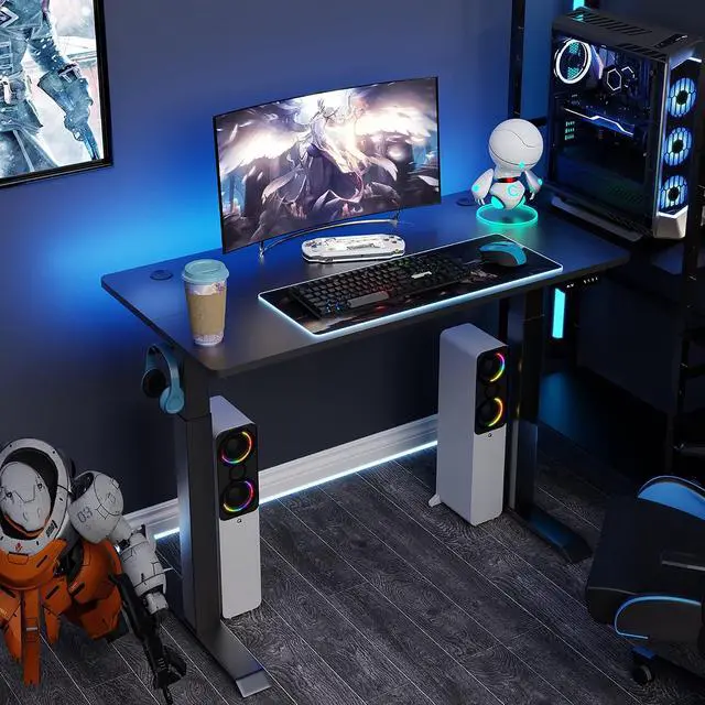 Alt view image 2 of 7 - Height Adjustable Electric Standing Desk, 48 x 24 Inches Home Office Stand Up Table Computer Workstation with Splice Table Board & Memory Controller (Black Frame + Black Desktop)