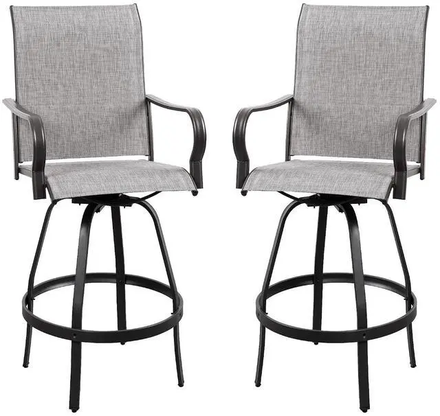 Main image of 2 Piece Patio Swivel Bar Chairs, All Weather Metal Textile High Swivel Bar Stools Chairs, Outdoor High Top Bistro Set for Backyard, Lawn Garden, Balcony, Light Grey