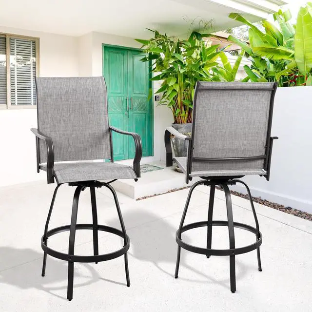Alt view image 2 of 7 - 2 Piece Patio Swivel Bar Chairs, All Weather Metal Textile High Swivel Bar Stools Chairs, Outdoor High Top Bistro Set for Backyard, Lawn Garden, Balcony, Light Grey