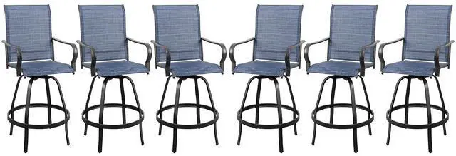 Main image of 6 Piece Patio Swivel Bar Chairs, All Weather Metal Textile High Swivel Bar Stools Chairs, Outdoor High Top Bistro Set for Backyard, Lawn Garden, Balcony, Denim Blue