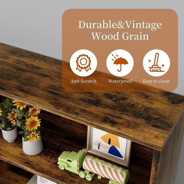 Alt view image 5 of 7 - 6-Tier Open Bookcase and Bookshelf, Floor Standing Wood Display Storage Shelves 71 Inch Tall Bookcase Home Decor Furniture for Home Office, Living Room, Bed Room, Rustic Brown, 2 Pieces