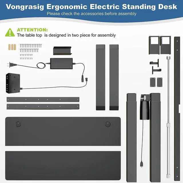 Alt view image 7 of 7 - Height Adjustable Electric Standing Desk, 63 x 24 Inches Home Office Stand Up Table Computer Workstation with Splice Table Board & Memory Controller (Black Frame + Black Desktop)