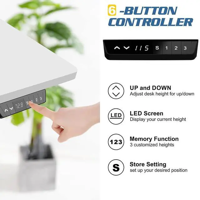 Alt view image 4 of 7 - Height Adjustable Electric Standing Desk, 63 x 24 Inches Home Office Stand Up Table Computer Workstation with Splice Table Board & Memory Controller (White Frame + White Desktop)