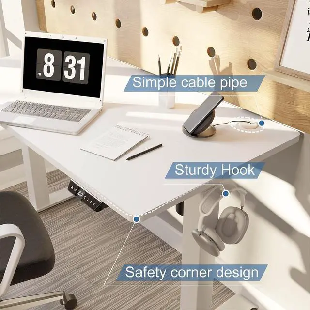 Alt view image 6 of 7 - Height Adjustable Electric Standing Desk, 63 x 24 Inches Home Office Stand Up Table Computer Workstation with Splice Table Board & Memory Controller (White Frame + White Desktop)