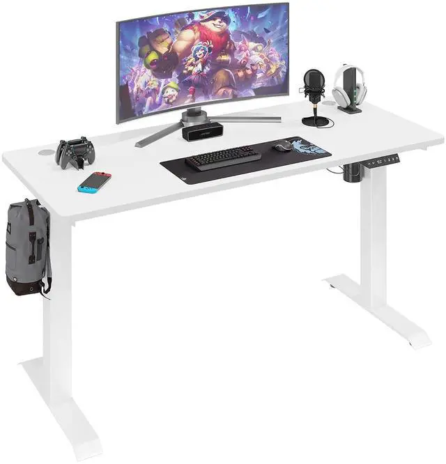 Main image of Height Adjustable Electric Standing Desk, 63 x 24 Inches Home Office Stand Up Table Computer Workstation with Splice Table Board & Memory Controller (White Frame + White Desktop)