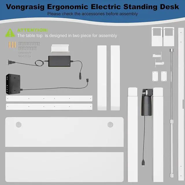 Alt view image 7 of 7 - Height Adjustable Electric Standing Desk, 63 x 24 Inches Home Office Stand Up Table Computer Workstation with Splice Table Board & Memory Controller (White Frame + White Desktop)