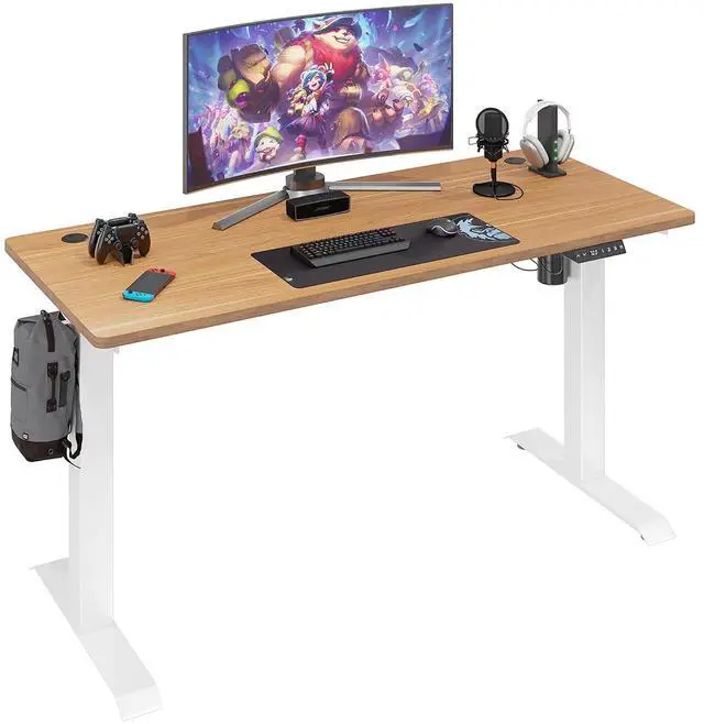 Main image of Height Adjustable Electric Standing Desk, 63 x 24 Inches Home Office Stand Up Table Computer Workstation with Splice Table Board & Memory Controller (White Frame + Maple Desktop)