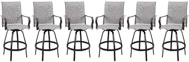 Main image of 6 Piece Patio Swivel Bar Chairs, All Weather Metal Textile High Swivel Bar Stools Chairs, Outdoor High Top Bistro Set for Backyard, Lawn Garden, Balcony, Light Grey