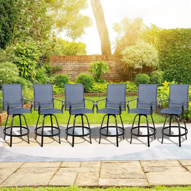 Alt view image 7 of 7 - 6 Piece Patio Swivel Bar Chairs, All Weather Metal Textile High Swivel Bar Stools Chairs, Outdoor High Top Bistro Set for Backyard, Lawn Garden, Balcony, Denim Blue