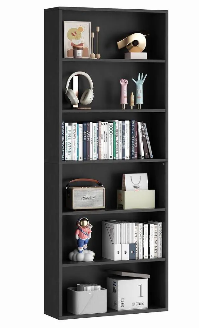Alt view image 7 of 7 - 6-Tier Open Bookcase and Bookshelf, Floor Standing Wood Display Storage Shelves 71 Inch Tall Bookcase Home Decor Furniture for Home Office, Living Room, Bed Room, Black