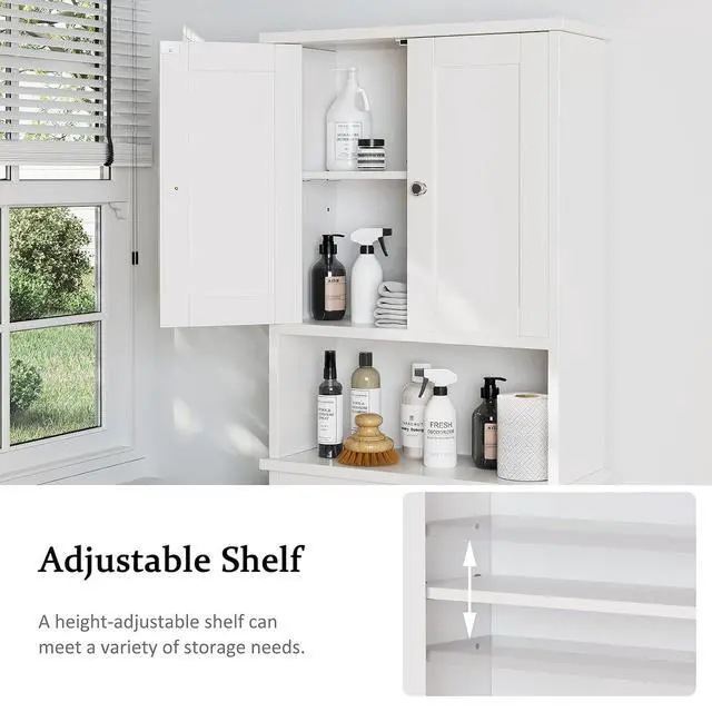 Alt view image 4 of 7 - Over the Toilet Storage Cabinet, Bathroom Storage Organizer Over Toilet, Space Saver W/Adjustable Shelf & Open Shelf, White