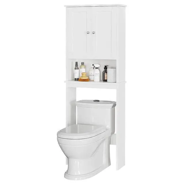 Alt view image 7 of 7 - Over the Toilet Storage Cabinet, Bathroom Storage Organizer Over Toilet, Space Saver W/Adjustable Shelf & Open Shelf, White