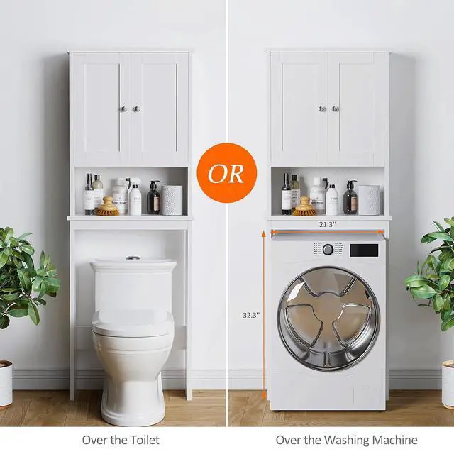 Alt view image 6 of 7 - Over the Toilet Storage Cabinet, Bathroom Storage Organizer Over Toilet, Space Saver W/Adjustable Shelf & Open Shelf, White