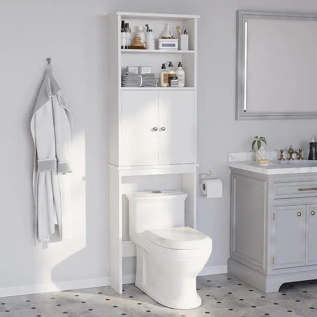 Main image of Over the Toilet Storage Cabinet for Bathroom, Extra Tall Over Toilet Storage, Space Saver W/Adjustable Shelf & Open Storage Shelf, 75in, White