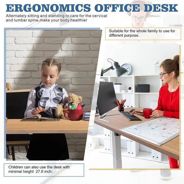 Alt view image 5 of 7 - Height Adjustable Electric Standing Desk, 63 x 24 Inches Home Office Stand Up Table Computer Workstation with Splice Table Board & Memory Controller (White Frame + Maple Desktop)