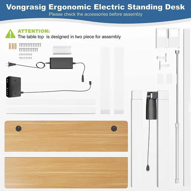 Alt view image 7 of 7 - Height Adjustable Electric Standing Desk, 63 x 24 Inches Home Office Stand Up Table Computer Workstation with Splice Table Board & Memory Controller (White Frame + Maple Desktop)
