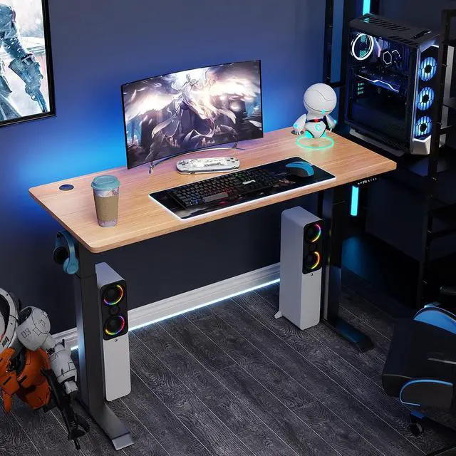 Alt view image 2 of 7 - Height Adjustable Electric Standing Desk, 55 x 24 Inches Home Office Stand Up Table Computer Workstation with Splice Table Board & Memory Controller (Black Frame + Maple Desktop)