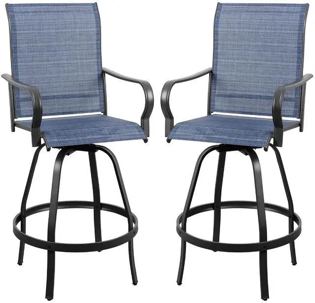 Main image of 2 Piece Patio Swivel Bar Chairs, All Weather Metal Textile High Swivel Bar Stools Chairs, Outdoor High Top Bistro Set for Backyard, Lawn Garden, Balcony, Denim Blue
