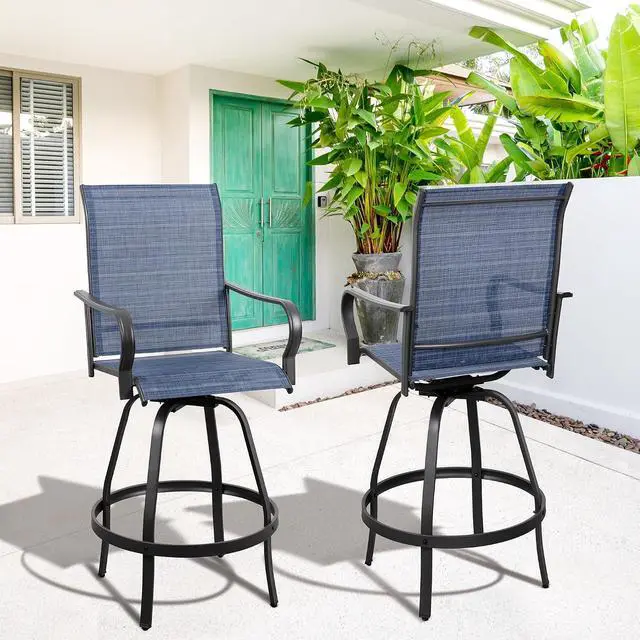 Alt view image 2 of 7 - 2 Piece Patio Swivel Bar Chairs, All Weather Metal Textile High Swivel Bar Stools Chairs, Outdoor High Top Bistro Set for Backyard, Lawn Garden, Balcony, Denim Blue