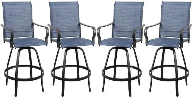 Main image of 4 Piece Patio Swivel Bar Chairs, All Weather Metal Textile High Swivel Bar Stools Chairs, Outdoor High Top Bistro Set for Backyard, Lawn Garden, Balcony, Denim Blue