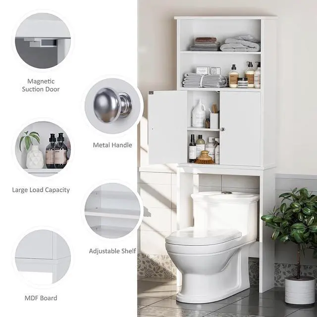 Alt view image 6 of 7 - Over the Toilet Storage Cabinet for Bathroom, Extra Tall Over Toilet Storage, Space Saver W/Adjustable Shelf & Open Storage Shelf, 75in, White