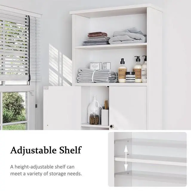 Alt view image 5 of 7 - Over the Toilet Storage Cabinet for Bathroom, Extra Tall Over Toilet Storage, Space Saver W/Adjustable Shelf & Open Storage Shelf, 75in, White
