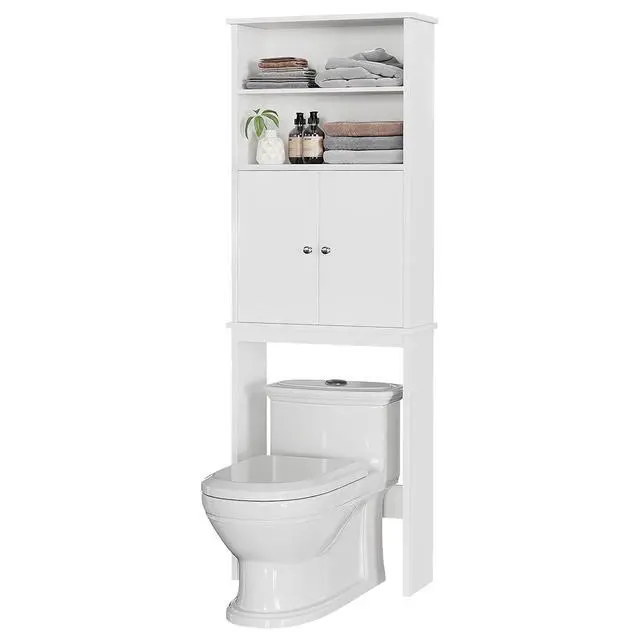Alt view image 7 of 7 - Over the Toilet Storage Cabinet for Bathroom, Extra Tall Over Toilet Storage, Space Saver W/Adjustable Shelf & Open Storage Shelf, 75in, White