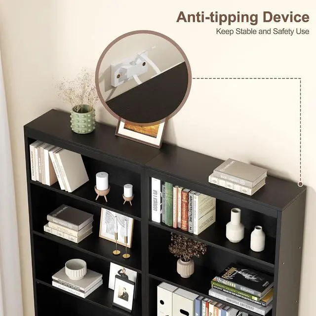 Alt view image 6 of 7 - 6-Tier Open Bookshelf, Modern Wood Bookcase, Black | 71" Tall Floor Standing Bookcase, Wood Display Storage Shelf for Home Office Living Room