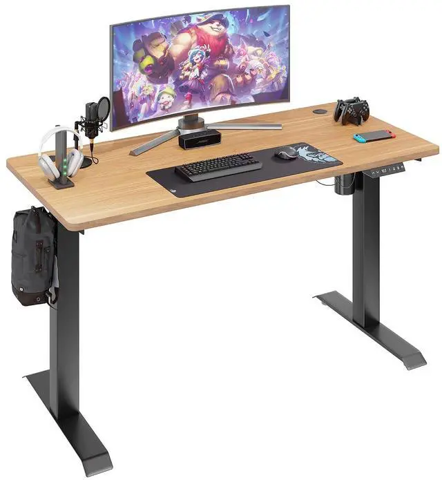 Main image of Height Adjustable Electric Standing Desk, 55 x 24 Inches Home Office Stand Up Table Computer Workstation with Splice Table Board & Memory Controller (Black Frame + Maple Desktop)