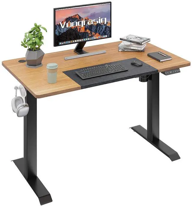Main image of Height Adjustable Electric Standing Desk, 48 x 24 Inches Home Office Stand Up Table Computer Workstation with Splice Table Board & Memory Controller (Black Frame + Maple Desktop)
