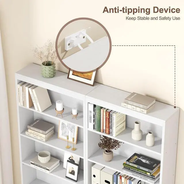 Alt view image 6 of 7 - 6-Tier Open Bookshelf, Modern Wood Bookcase, White | 71" Tall Floor Standing Bookcase, Wood Display Storage Shelf for Home Office Living Room