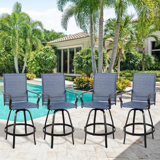 Alt view image 2 of 7 - 4 Piece Patio Swivel Bar Chairs, All Weather Metal Textile High Swivel Bar Stools Chairs, Outdoor High Top Bistro Set for Backyard, Lawn Garden, Balcony, Denim Blue
