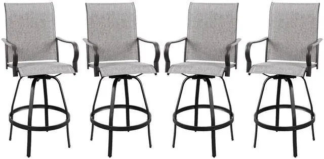 Main image of 4 Piece Patio Swivel Bar Chairs, All Weather Metal Textile High Swivel Bar Stools Chairs, Outdoor High Top Bistro Set for Backyard, Lawn Garden, Balcony, Light Grey