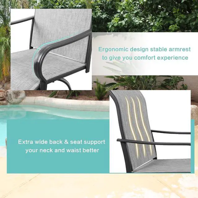 Alt view image 4 of 7 - 2 Piece Patio Swivel Bar Chairs, All Weather Metal Textile High Swivel Bar Stools Chairs, Outdoor High Top Bistro Set for Backyard, Lawn Garden, Balcony, Light Grey