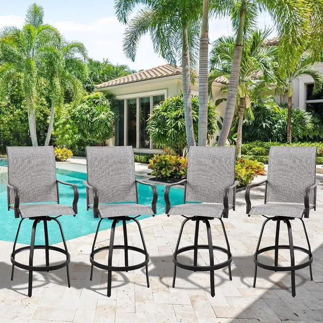 Alt view image 2 of 7 - 4 Piece Patio Swivel Bar Chairs, All Weather Metal Textile High Swivel Bar Stools Chairs, Outdoor High Top Bistro Set for Backyard, Lawn Garden, Balcony, Light Grey