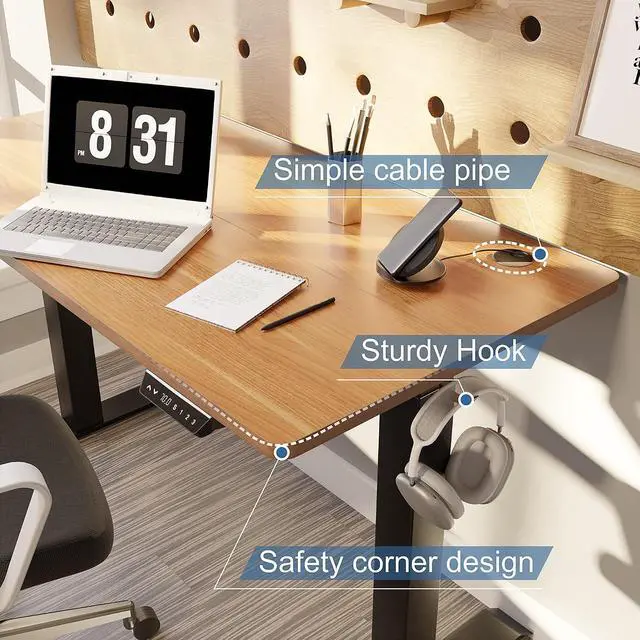 Alt view image 5 of 7 - Height Adjustable Electric Standing Desk, 48 x 24 Inches Home Office Stand Up Table Computer Workstation with Splice Table Board & Memory Controller (Black Frame + Maple Desktop)